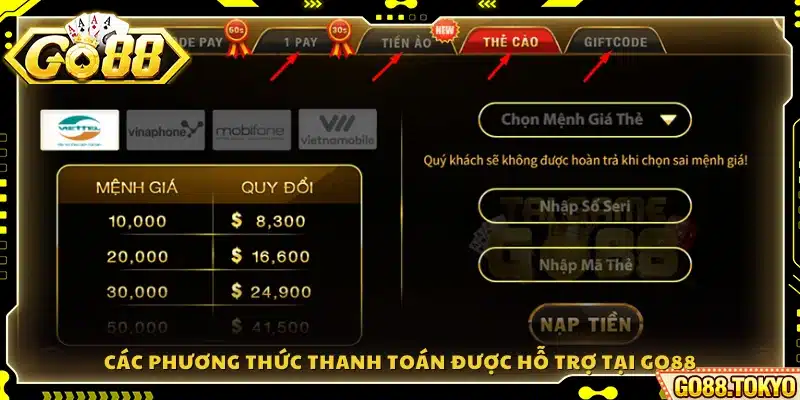 Những hình thức thanh toán tại hệ thống Go88