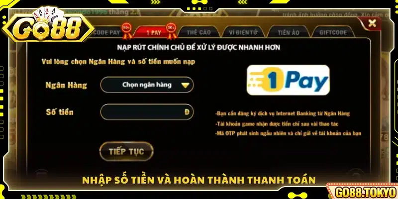 Ghi rõ số tiền muốn nạp và kết thúc quá trình